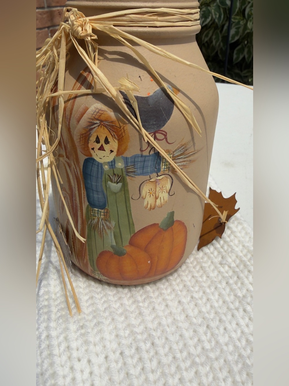 Hand-Painted Fall Scarecrow Jar 🌺 - Picture 4 of 5